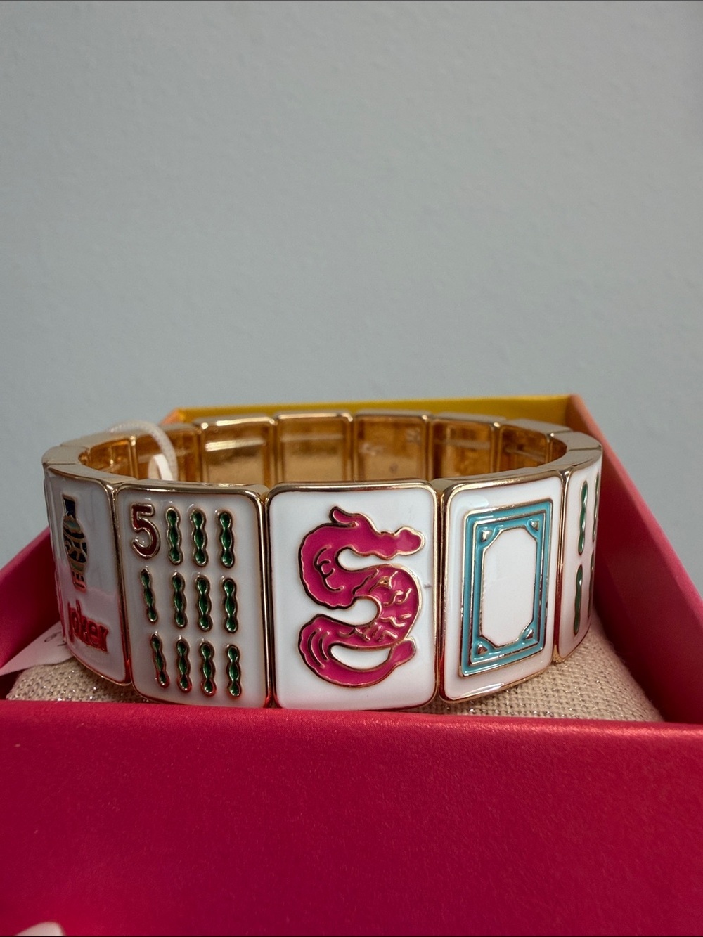 Piper K | Mahjong Tile Charm Stretch Bracelet 🀄️ Hand Painted Glass Stones - Picture 6 of 9
